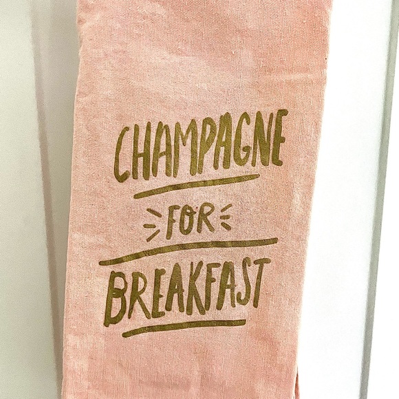 "Champagne for Breakfast" Pink/Gold Tea Towel - Picture 2 of 6
